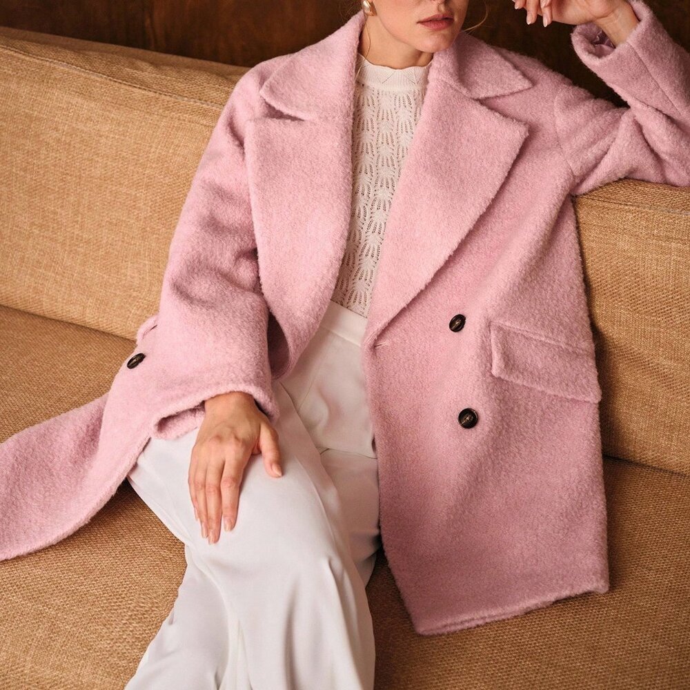 Pink Elegant Women's Double Breasted Overcoat
